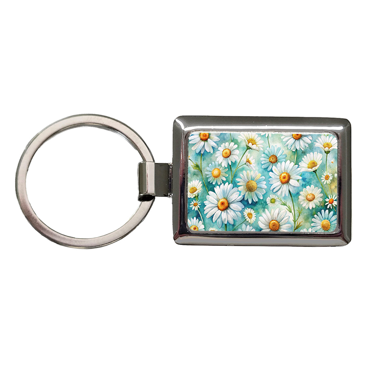 Daisies Daisy Flowers Watercolor Rectangle Metal Keychain