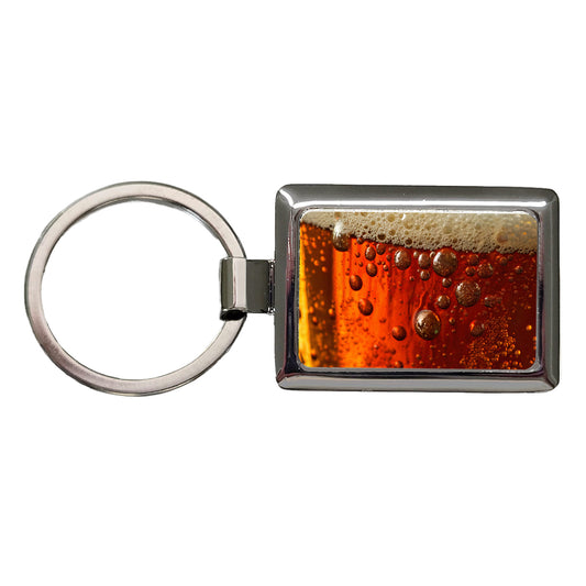 Dark Beer Closeup Foam Top Funny Rectangle Metal Keychain