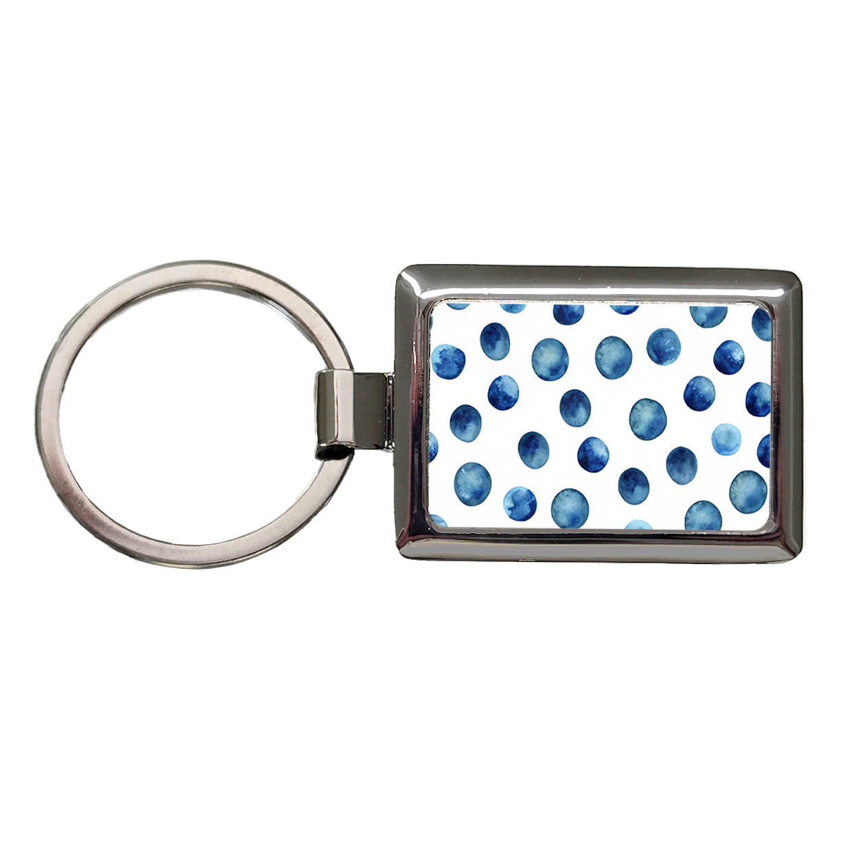 Dark Blue Polka Dots Fun White Background Rectangle Metal Keychain