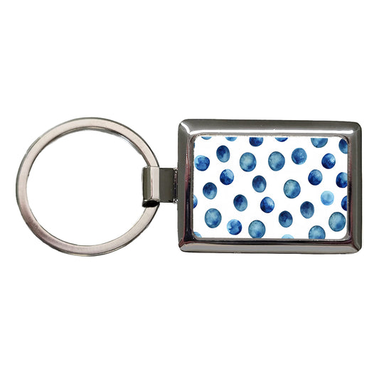 Dark Blue Polka Dots Fun White Background Rectangle Metal Keychain