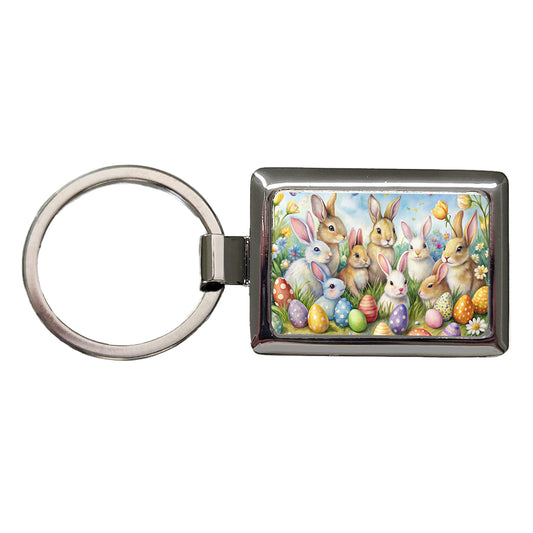 Easter Bunnies Watercolor Rectangle Metal Keychain