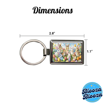 Easter Bunnies Watercolor Rectangle Metal Keychain
