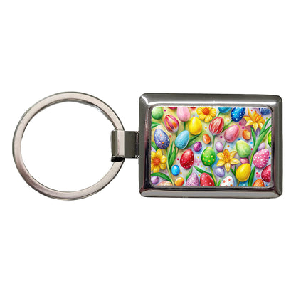 Easter Candy Eggs Flowers Rectangle Metal Keychain