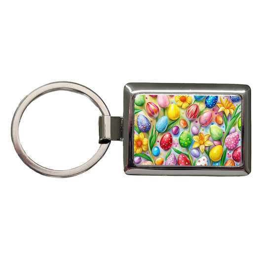 Easter Candy Eggs Flowers Rectangle Metal Keychain