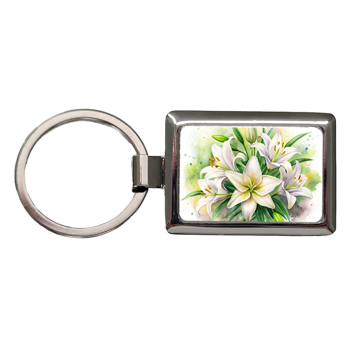 Easter Lily Flowers Watercolor Rectangle Metal Keychain
