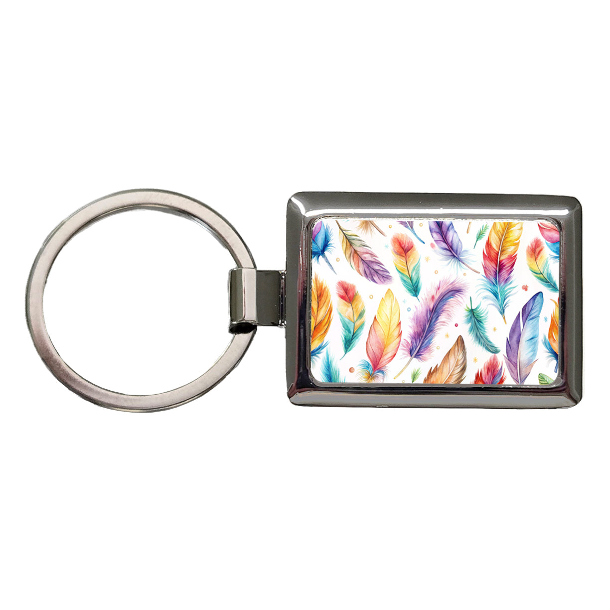 Feathers Watercolor Rectangle Metal Keychain