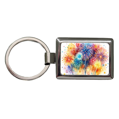 Fireworks Colorful Rectangle Metal Keychain