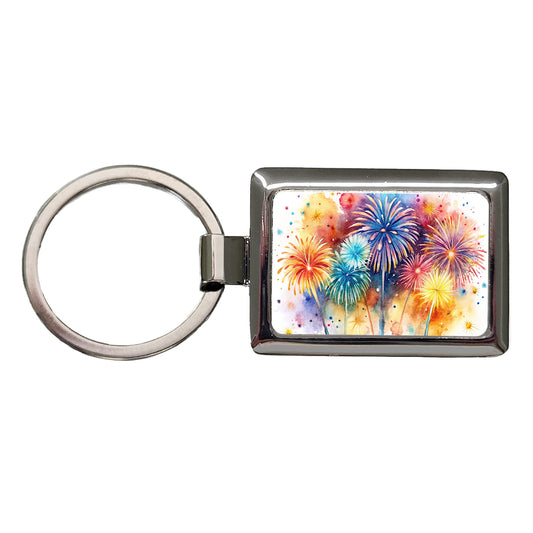 Fireworks Colorful Rectangle Metal Keychain