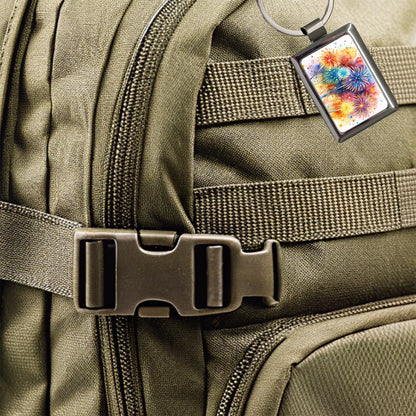 Fireworks Colorful Rectangle Metal Keychain