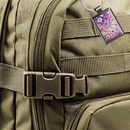 Flowers Purple Background Watercolor Rectangle Metal Keychain