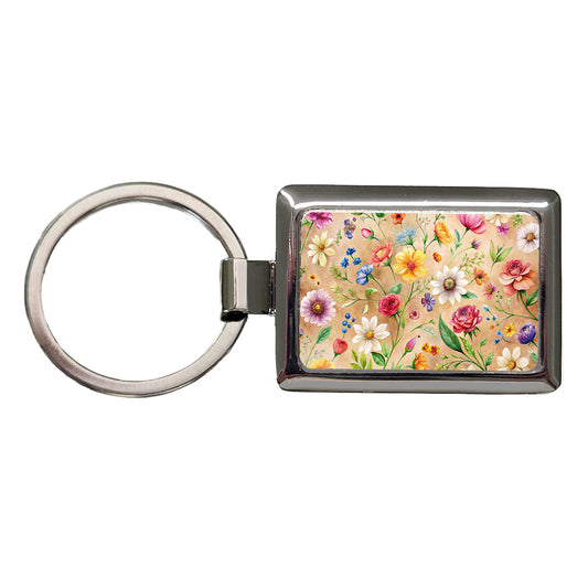 Flowers Tan Background Watercolor Rectangle Metal Keychain