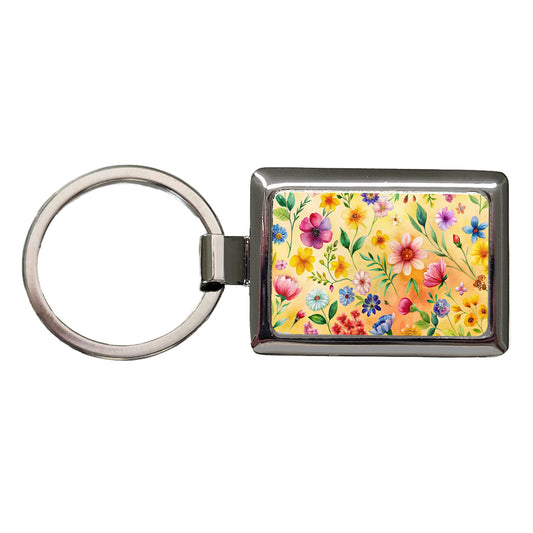 Flowers Yellow Background Watercolor Rectangle Metal Keychain