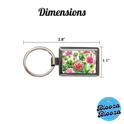 Geraniums Flowers Watercolor Rectangle Metal Keychain