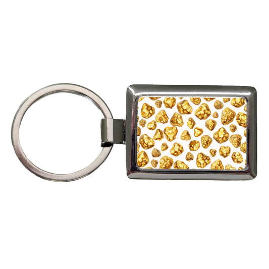 Gold Nuggets Pattern Watercolor Rectangle Metal Keychain