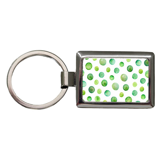 Green Polka Dots Fun White Background Rectangle Metal Keychain