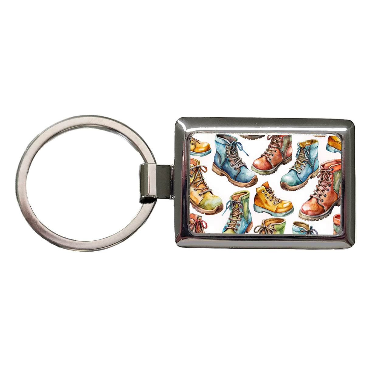 Hiking Boots Hikers Watercolor Rectangle Metal Keychain