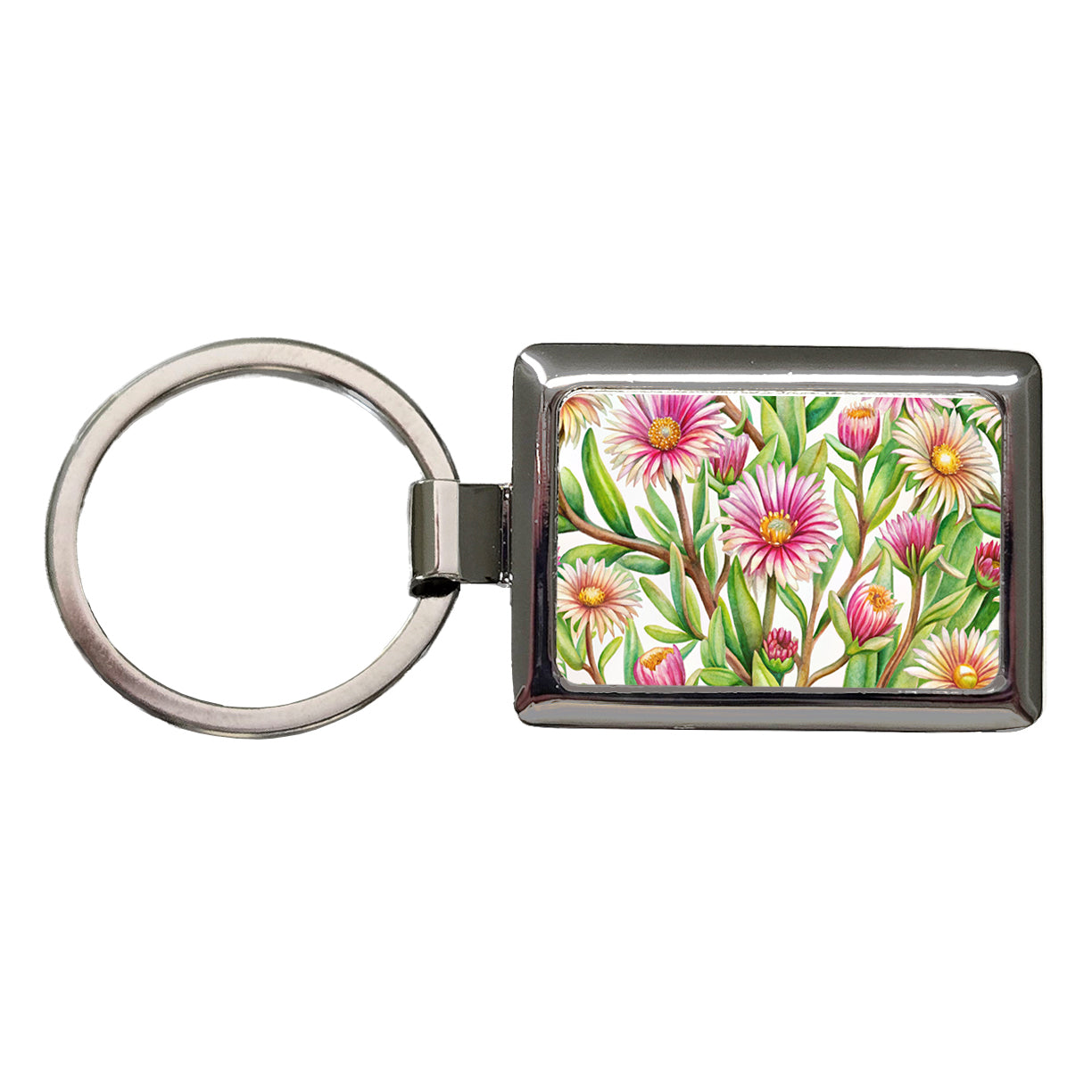 Ice Plant Flowers Watercolor Rectangle Metal Keychain