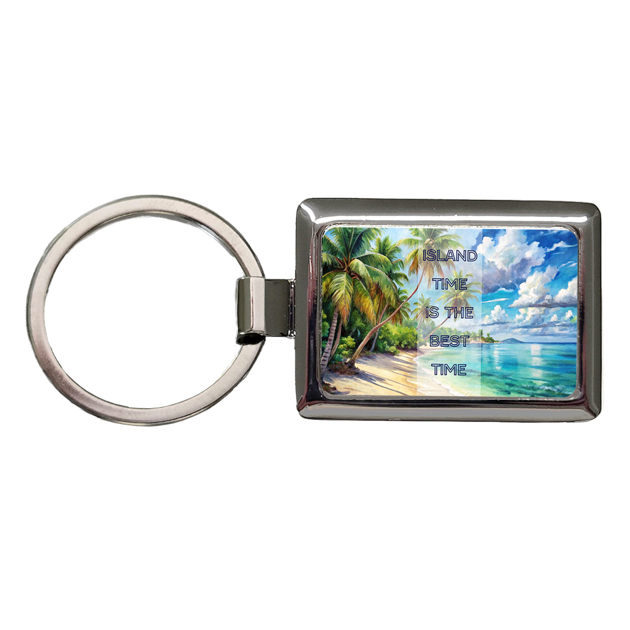 Island Time Best Time Inspirational Tropical Beach Rectangle Metal Keychain