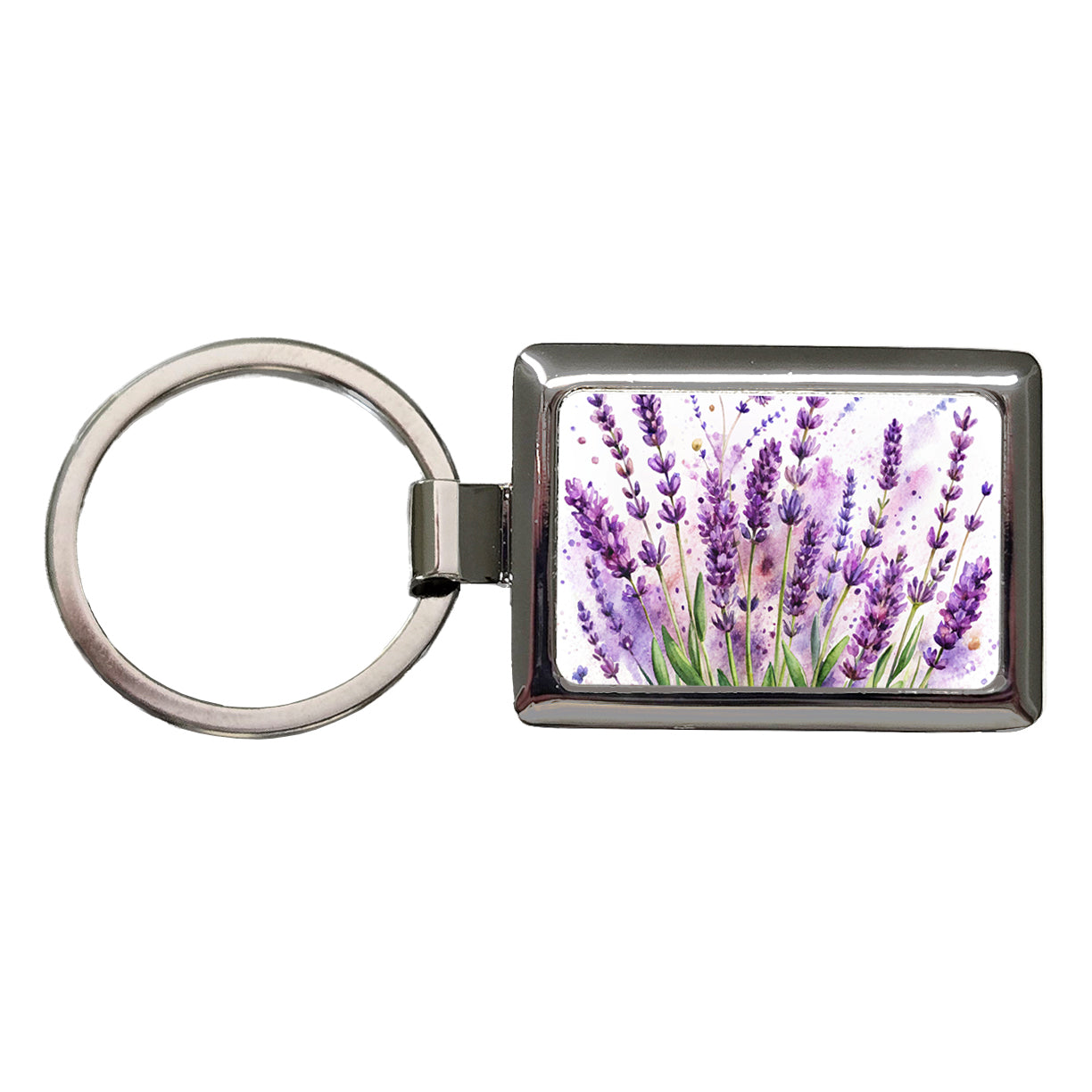 Lavender Flowers Watercolor Rectangle Metal Keychain