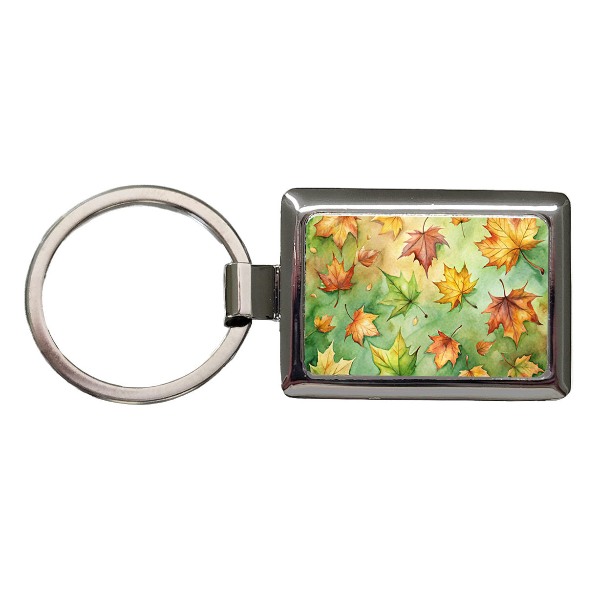 Leaves Green Background Watercolor Rectangle Metal Keychain