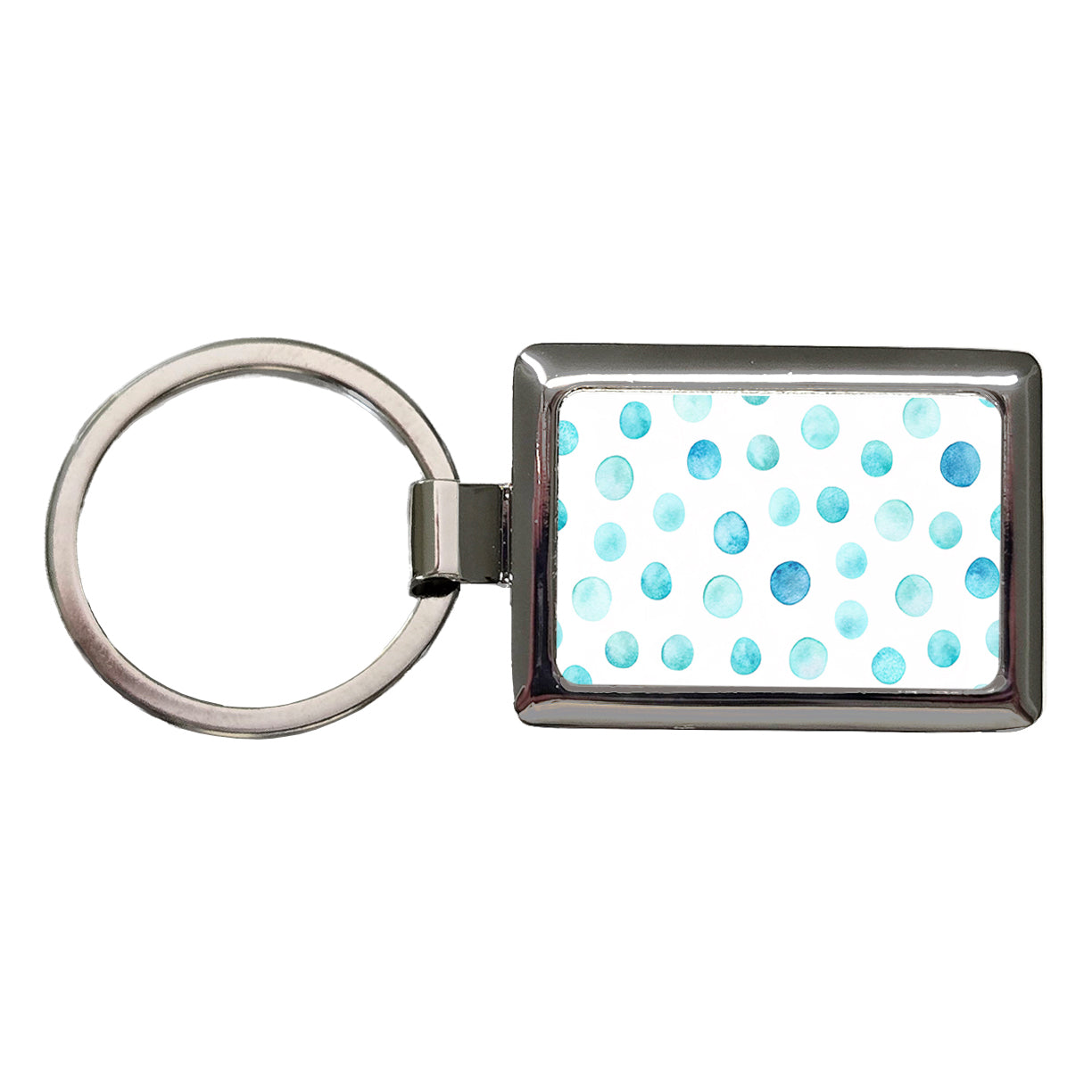 Light Blue Polka Dots White Rectangle Metal Keychain