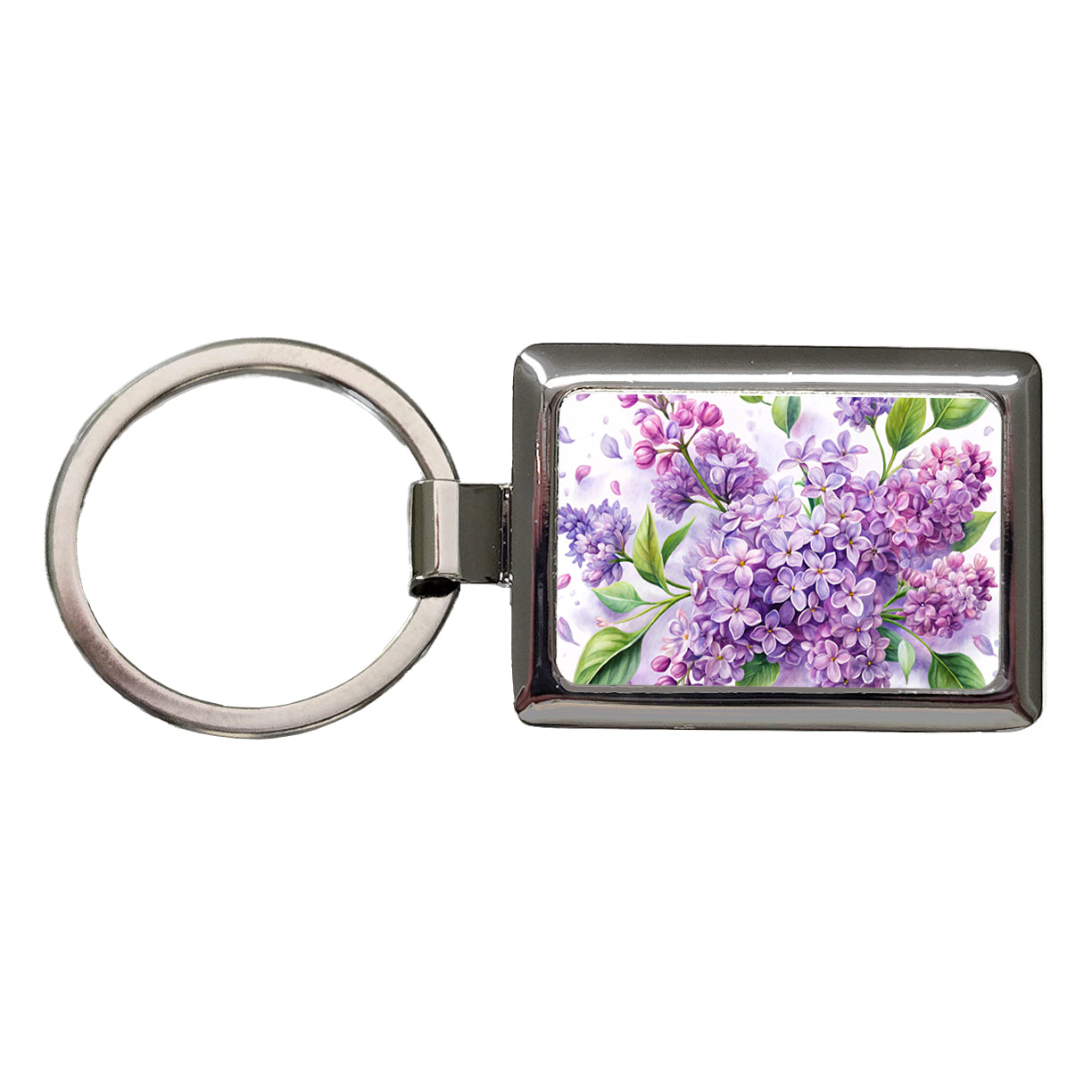 Lilac Flowers Watercolor Rectangle Metal Keychain