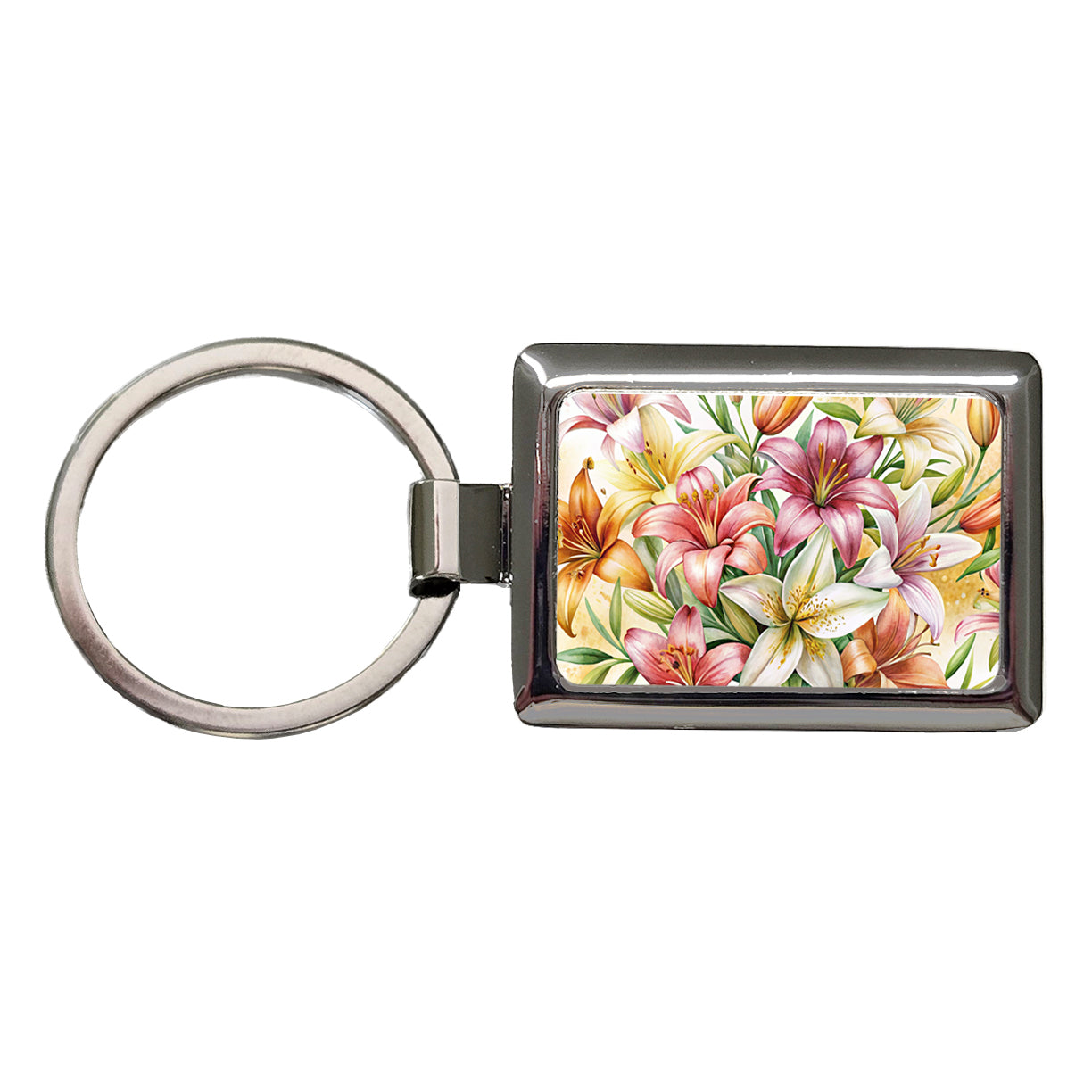 Lilies Lily Flower Watercolor Rectangle Metal Keychain