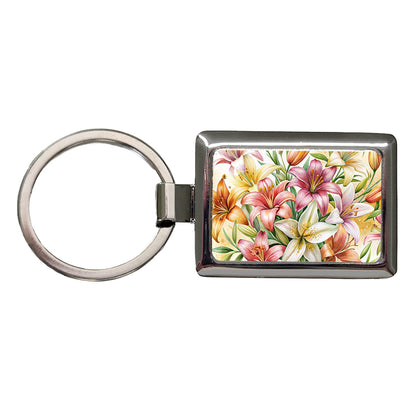 Lilies Lily Flower Watercolor Rectangle Metal Keychain