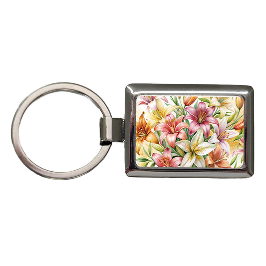 Lilies Lily Flower Watercolor Rectangle Metal Keychain