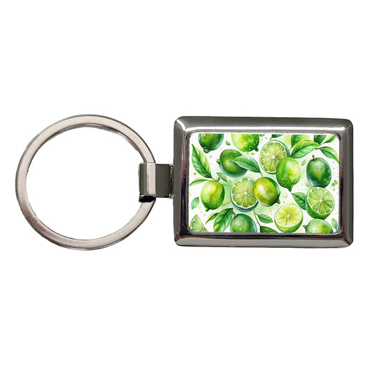Limes Fruit Watercolor Rectangle Metal Keychain