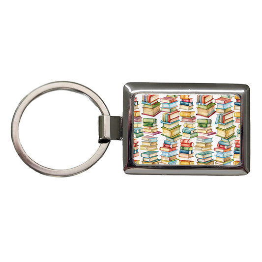 Lots Of Books Library Reading Reader Rectangle Metal Keychain