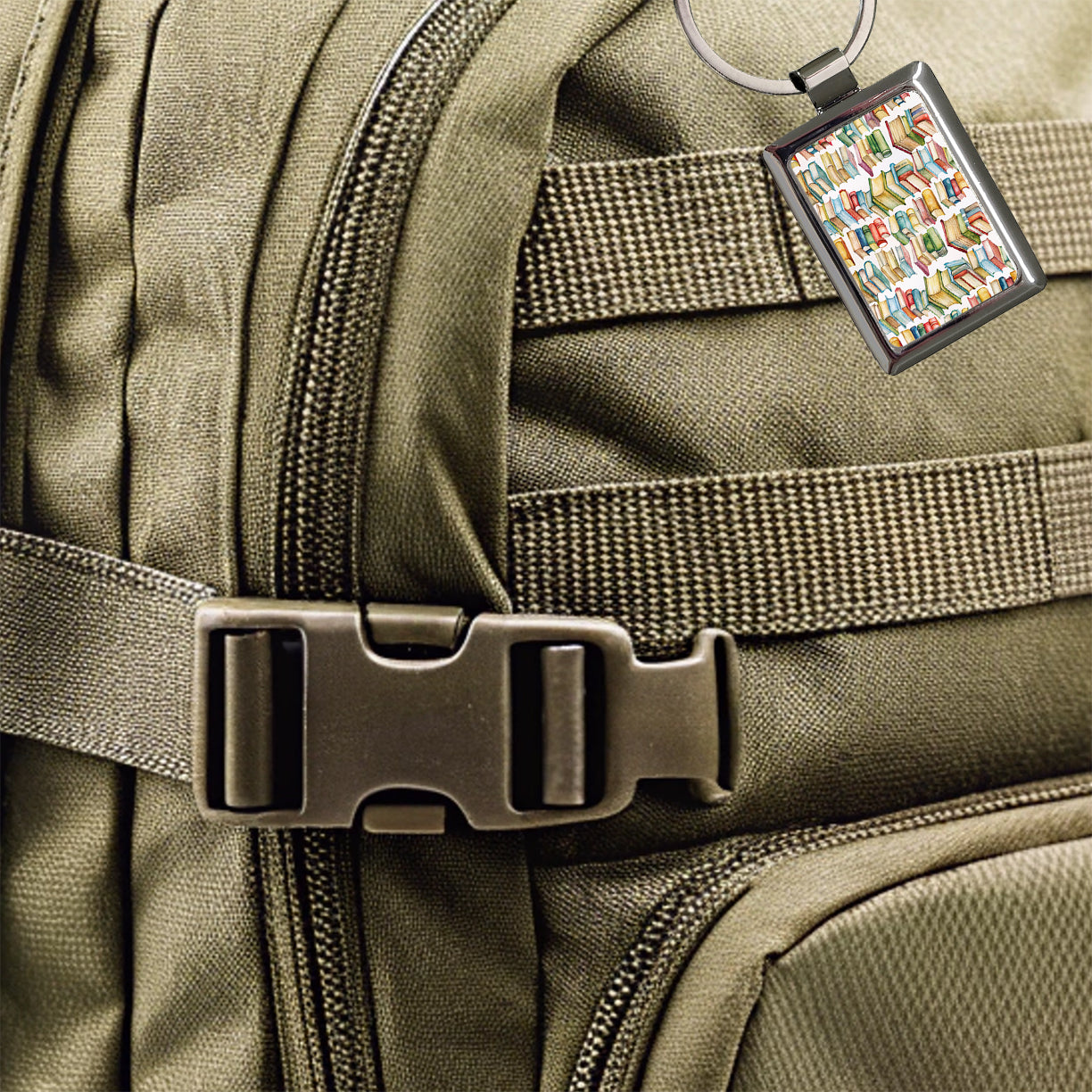 Lots Of Books Library Reading Reader Rectangle Metal Keychain