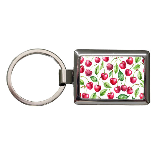 Lots Of Cherries Rectangle Metal Keychain