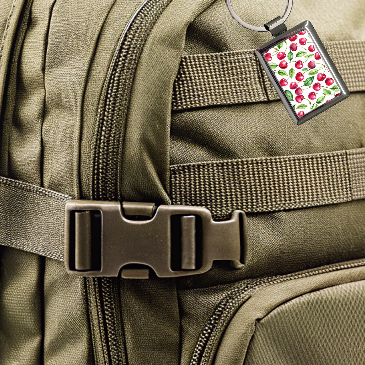 Lots Of Cherries Rectangle Metal Keychain