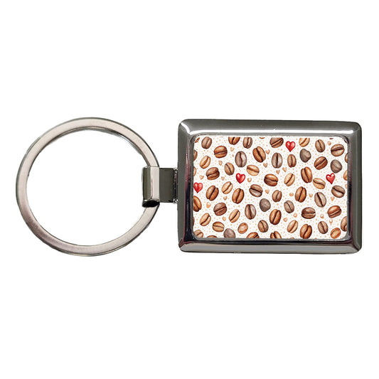 Lots Of Coffee Beans Hearts Rectangle Metal Keychain