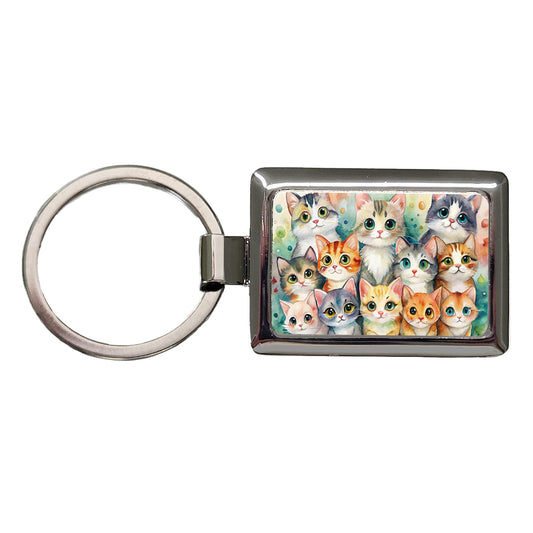 Lots Of Cute Cats Watercolor Rectangle Metal Keychain