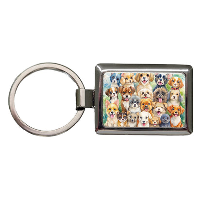 Lots Of Cute Dogs Watercolor Rectangle Metal Keychain