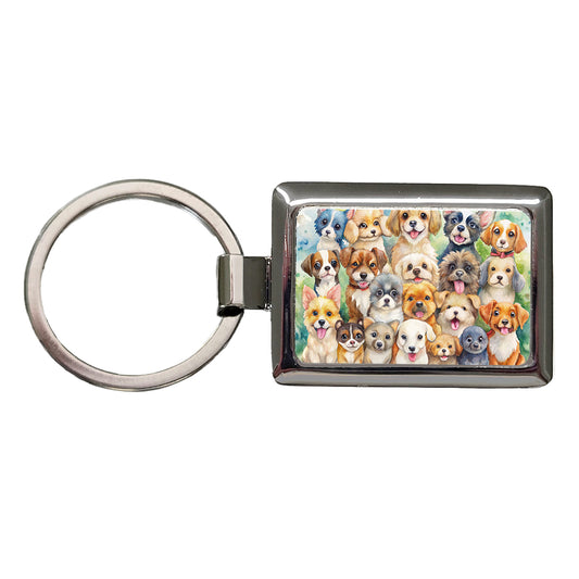 Lots Of Cute Dogs Watercolor Rectangle Metal Keychain
