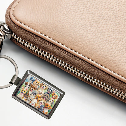 Lots Of Cute Dogs Watercolor Rectangle Metal Keychain