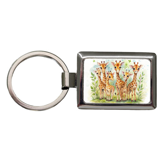 Lots Of Cute Giraffes Watercolor Rectangle Metal Keychain