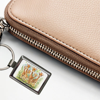 Lots Of Cute Giraffes Watercolor Rectangle Metal Keychain