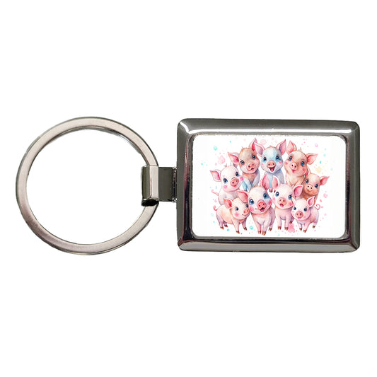 Lots Of Cute Pigs Watercolor Rectangle Metal Keychain