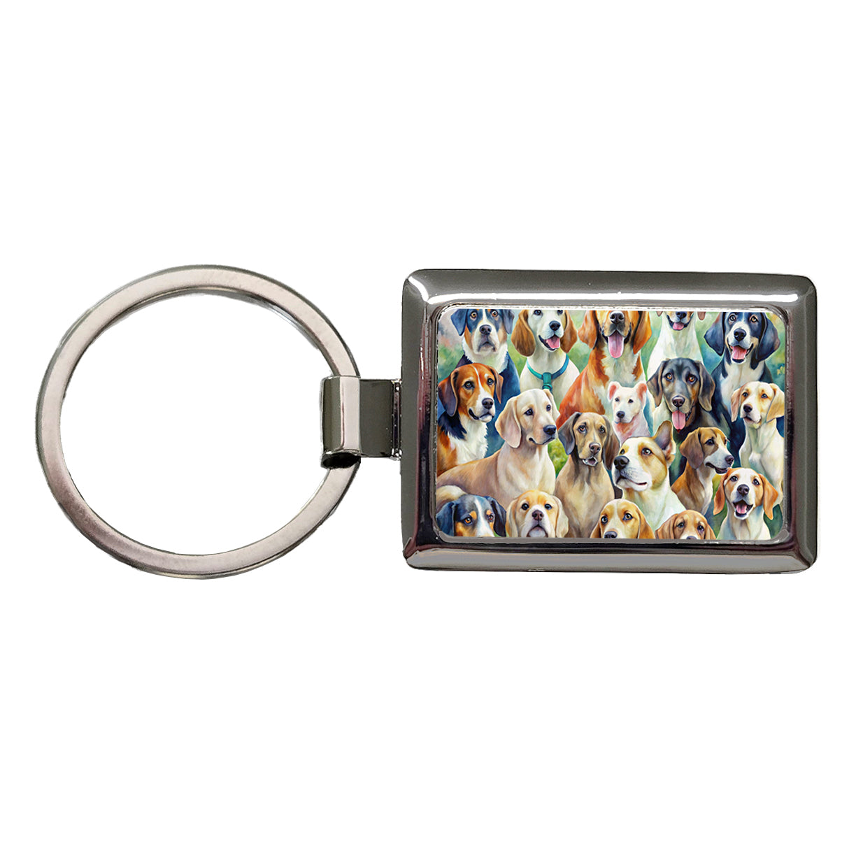 Lots Of Dogs Watercolor Rectangle Metal Keychain
