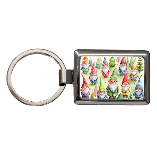 Lots Of Gnomes Watercolor Rectangle Metal Keychain