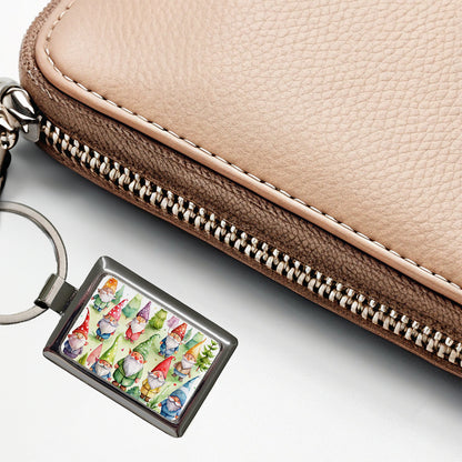 Lots Of Gnomes Watercolor Rectangle Metal Keychain