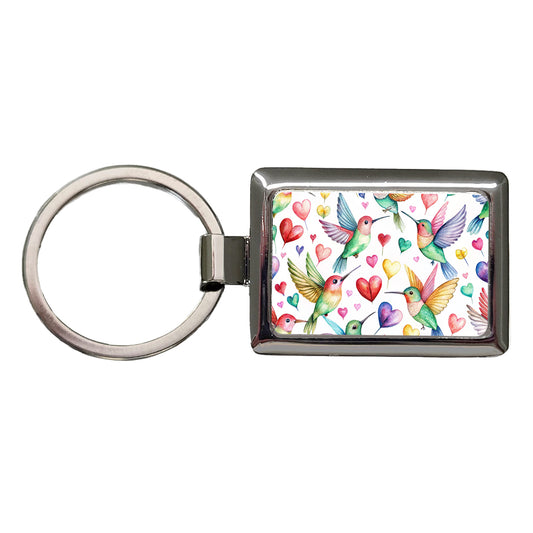 Lots Of Hummingbirds And Hearts Rectangle Metal Keychain