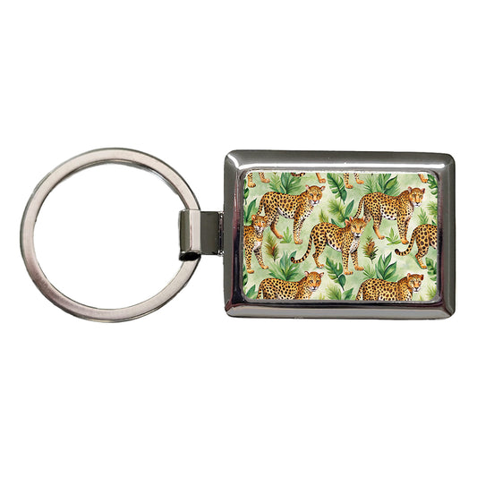 Lots Of Leopards Rectangle Metal Keychain