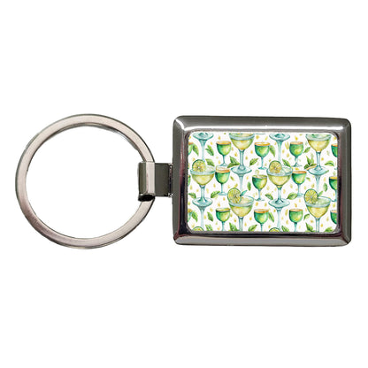 Lots Of Margaritas Alcohol Watercolor Rectangle Metal Keychain