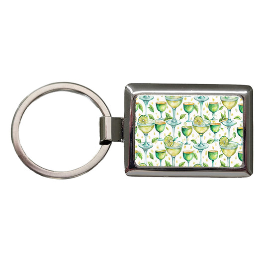 Lots Of Margaritas Alcohol Watercolor Rectangle Metal Keychain