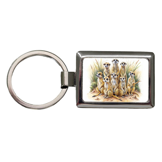 Lots Of Meerkats Watercolor Rectangle Metal Keychain